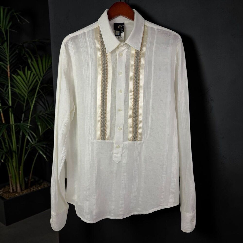 Just Cavalli Roberto Cavalli VTG SS06 White Pleated Tuxedo Shirt Top 50 Large